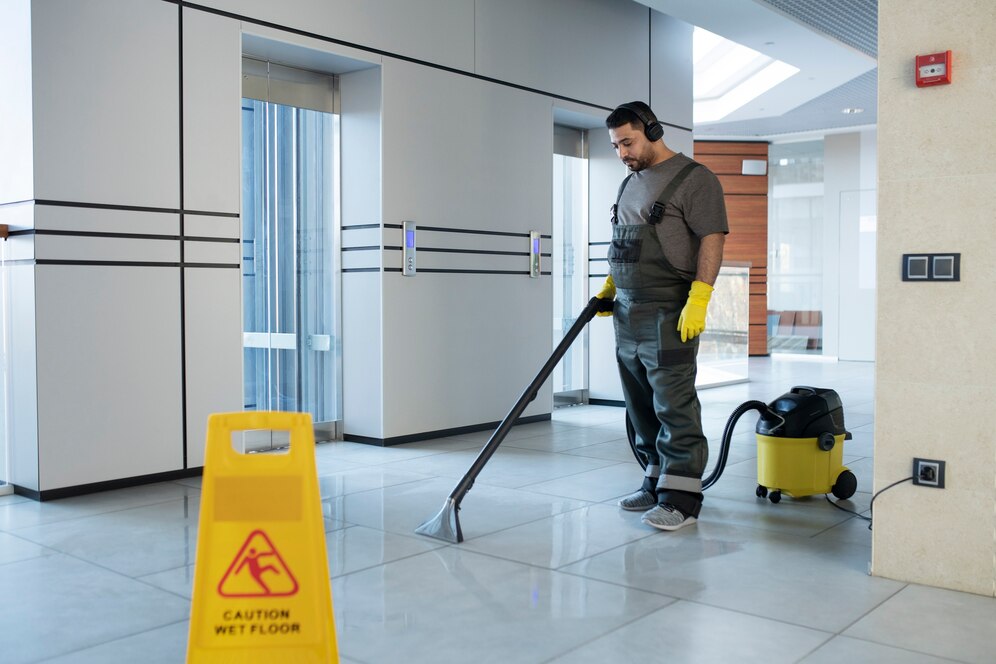 A man rendering industrial cleaning services