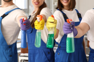 Soft FM cleaning team maintaining hygiene standards in retail facilities management contract UK